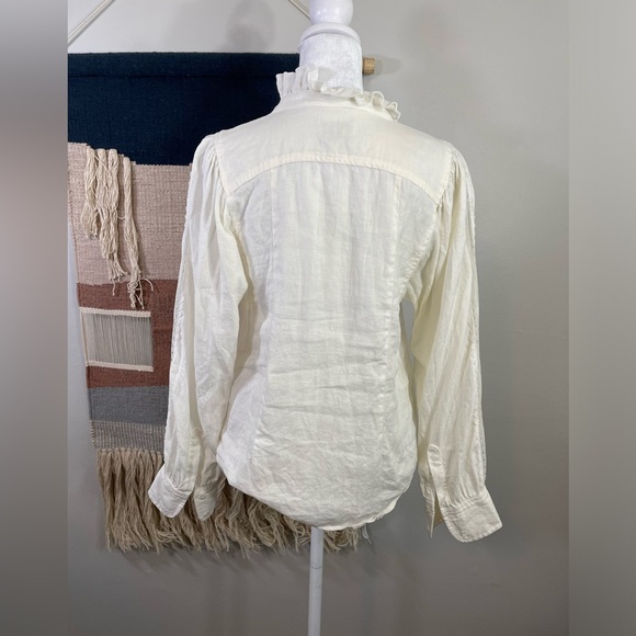 Mcguire Denim White 100% Linen Peasant Bubble Sleeves Lace Button Up Shirt S - Picture 6 of 13